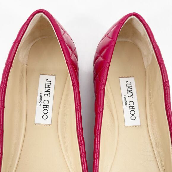 Jimmy Choo Leni Raspberry Quilted Leather Logo Square Toe Ballet Flat IT 39.5 - Picture 8 of 11